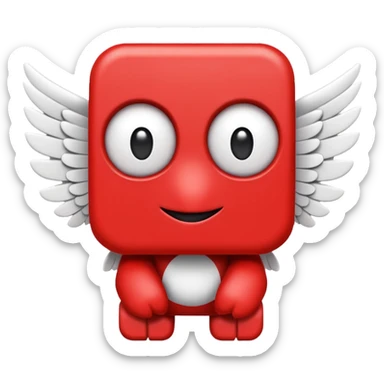 A blocky red creature with white wings and question marks on its eyes. sticker
