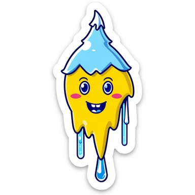 Cartoon character with blue face, frozen icicles, chattering teeth, freezing expression sticker