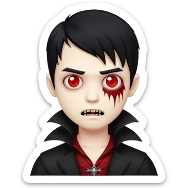 Boy vampire zombie with black hair emo emoji sticker