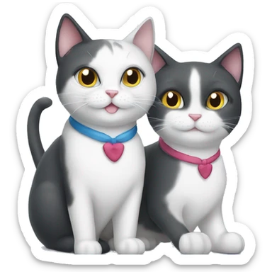  tuxedo cat and gray cat both happy sticker