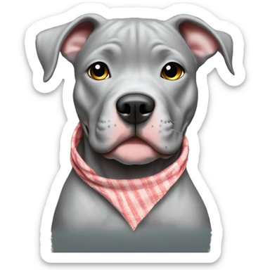 Solid Grey pitbull puppy wearing handkerchief sticker
