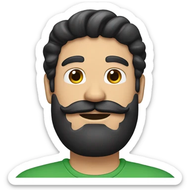 man with black hair beard and Mario mustache sticker