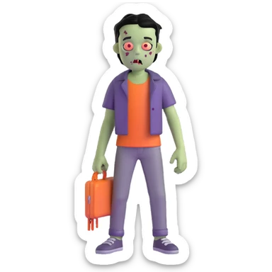 boy zombie with black hair, emo style sticker