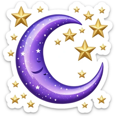 Beautiful sparkly glittery shiny pretty Violet crescent and stars scenery aesthetic decorations sticker