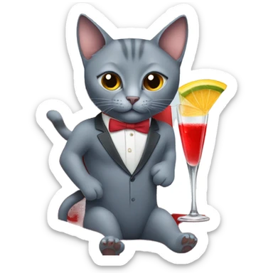 Russian blue cat wearing a red swimsuit drinking a martini and driving a Lamborghini  sticker