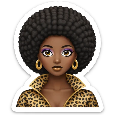 dark skin baddie,pretty makeup, black eyeliner, afro hair sticker