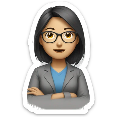 Asian girl wearing glasses working hard sticker