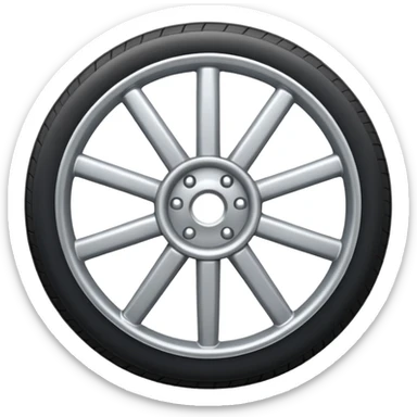 Realistic front-view wheel with perfectly symmetrical design, evenly spaced straight spokes, equal distance between each spoke, centered composition, smooth metallic texture, clean edges, no background. sticker