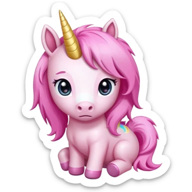 Cute sad anime pink baby unicorn 
 sticker