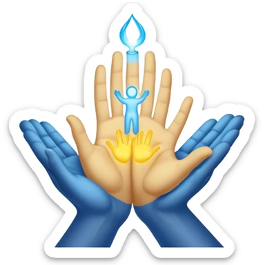 a normal hand being held by 2 hands, a glowing blue hand and a glowing yellow hand souls... hope and comfort from the past and futur sticker