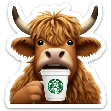 Highland cow drinking Starbucks  sticker