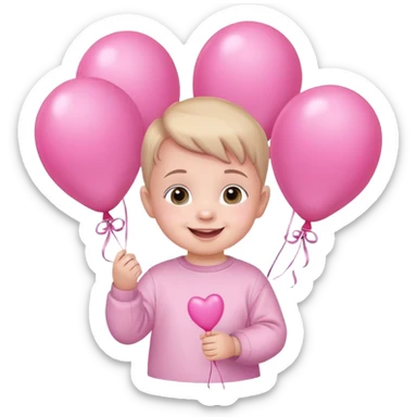 cute smiling baby holding pink balloons sticker