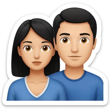 A family of a man, a woman and a boy, slightly tanned, having black hair sticker