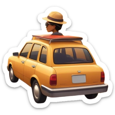 A parked car rests on the side of a long with a person outside , empty road stretching toward a golden sunset. The sky glows with warm colors, and the landscape ahead feels open, peaceful, and full of promise. love  sticker