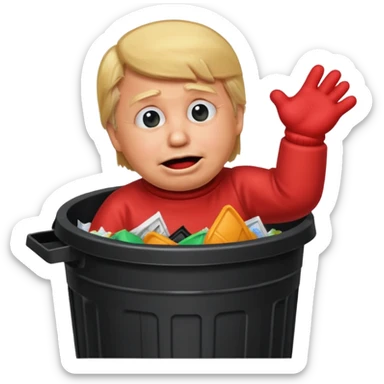 happy trump stuffing crying elmo in trash can sticker