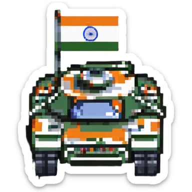Indian Arjun battle tank with Indian flag colors in pixel art sticker