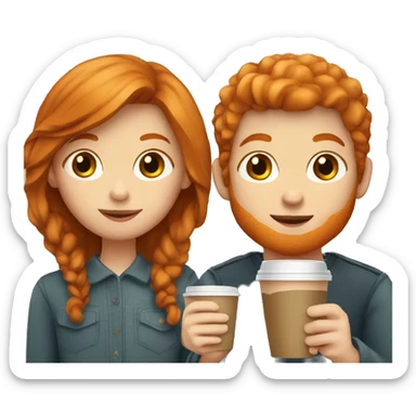 ginger hair girl and brown eyes and boy having a coffe sticker