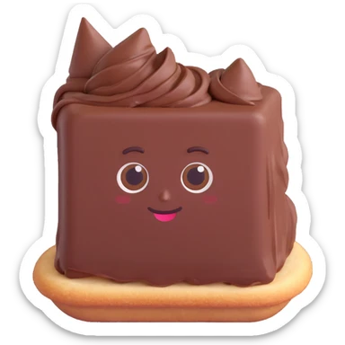 Rectangular chocolate mini pastry, palav mischievous eyes, tilted slightly, small grin, text above: "ПАСТИЧКА", chibi style, Twitch emoji style, transparent background, colorful

 sticker