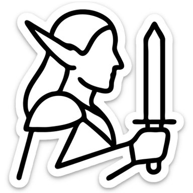 elven warrior, stylized simple black outline icon, graceful silhouette, no fill sticker