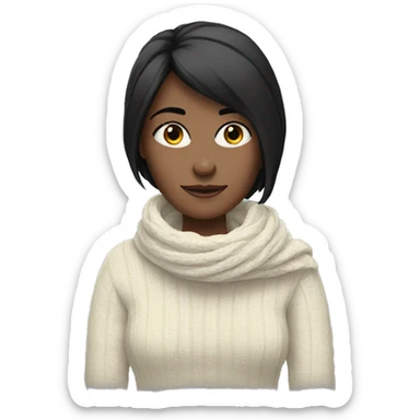 Women with black hair and white scarf and sweater  sticker