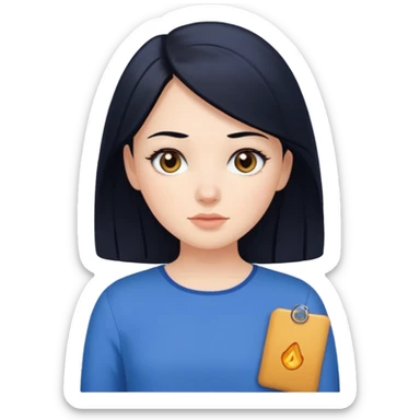 Create a white girl, with black hair, hazel eyes, blue blouse.    sticker