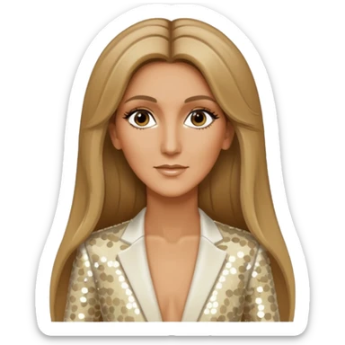 Celine Dion with long dark blonde hair, ivory sequin outfit sticker
