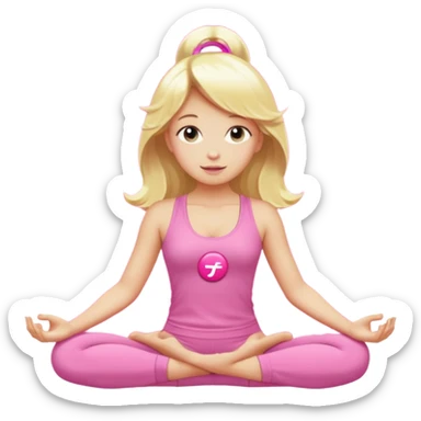 angelic blonde girl in light pink yoga outfit pushing "F U C K" pink button  sticker