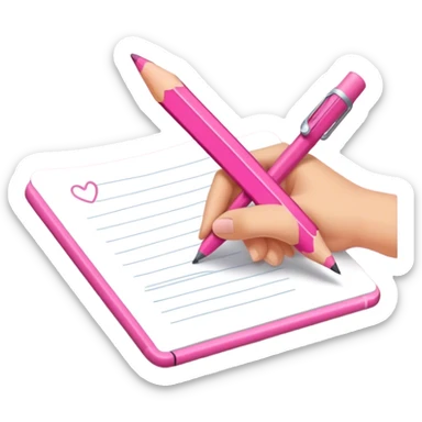 The hand writes with a pink pencil sticker