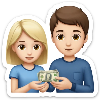 A boy giving a girl money sticker