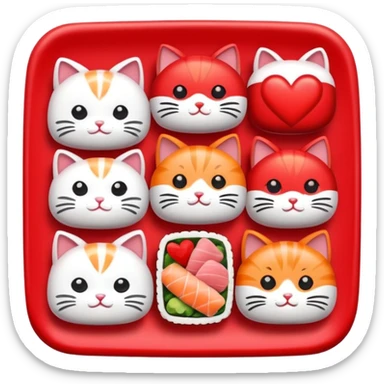 square border with alternating hearts, sushi, and cats sticker