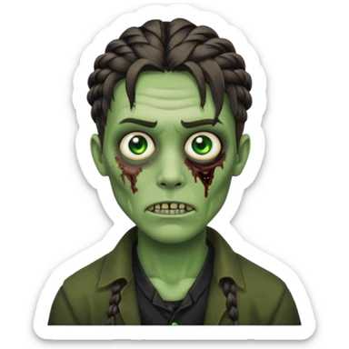 Braid twist, men zombie and green eye color, with dark zombie clothes sticker