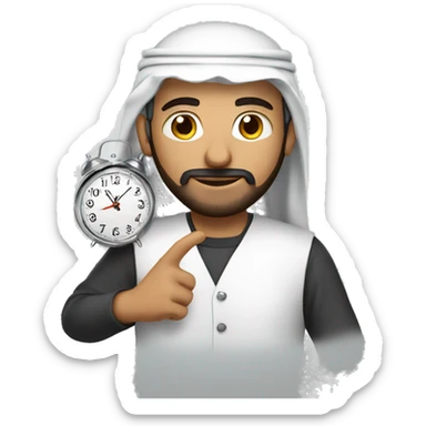 Arab man holding a clock sticker