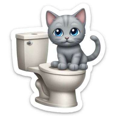 blue eyes grey kitten and toilet  sticker