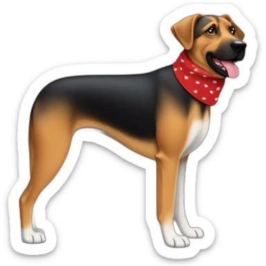 75% Coonhound 25% German Shepherd mix dog wearing small plain red bandana side view full body left facing sticker