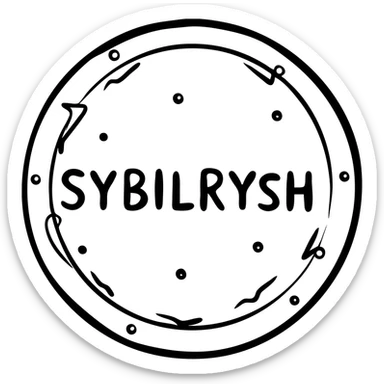 A circular coin with the text "SYBILRYSH" inscribed in the center. The coin has a rim and simple coin detailing. sticker
