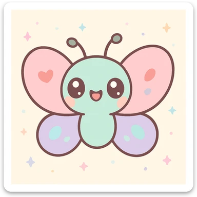 a butterfly in kawaii style with big eyes, pastel colors, and adorable expression sticker