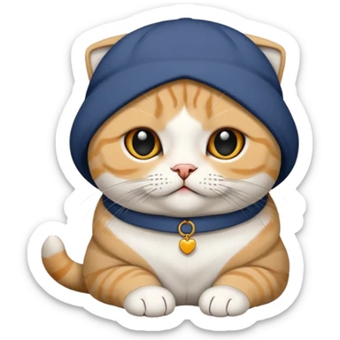 Cinsi scottish fold olan rengi Gri beyaz olan şapka ve papyon takan kedi sticker