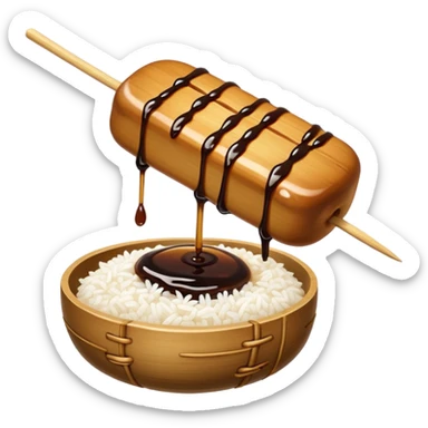 Just Mitarashi dango with shiny soy sauce glaze drizzled over white rice sticker