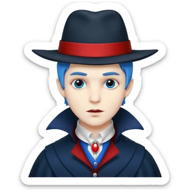 Vampire with blue hat,black coat with read collared ,full body. sticker