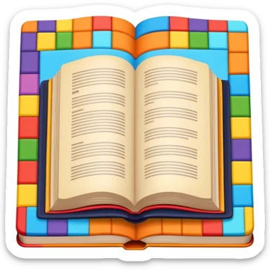 an open book with a dark cover. on the pages of the book, there are examples of tiles in bright colors sticker