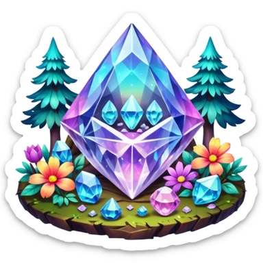 crystals diamonds with runes in forest and flowers sticker