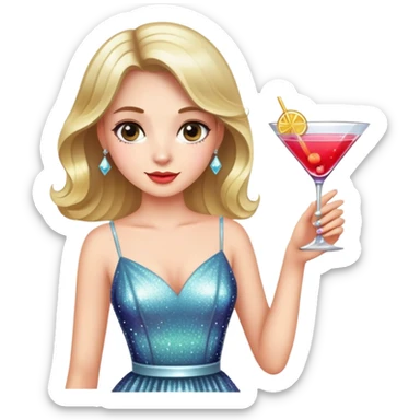 Girl wearing a sparkly dress with drinks  sticker