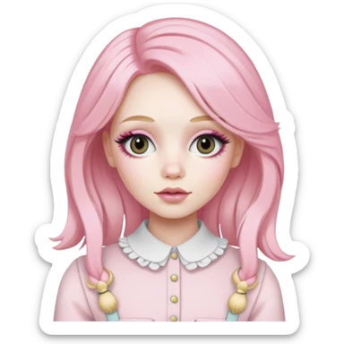 Blonde woman with pastel pink hair, pale skin, doll-like appearance, ThatPoppy music artist sticker