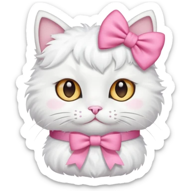white cat with pink bow sticker