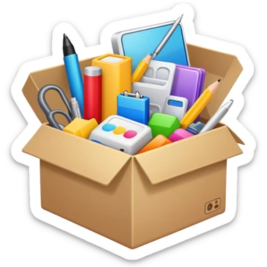 Box full of desktop objects  sticker
