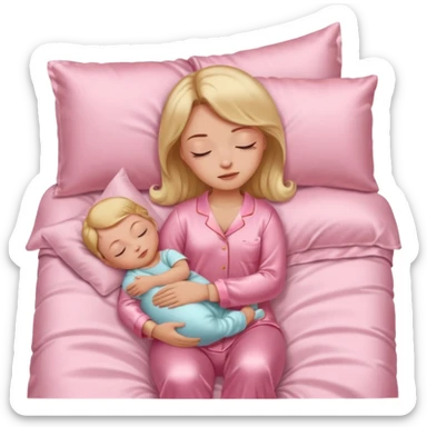 Mulher dormindo de pijama na sua cama de cetim rosa bebê sticker