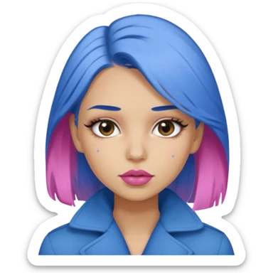Make a girl with medium dirty blonde hair with an under coat of blue hair, add pink soft lips, lashes and  a tan skin tone sticker