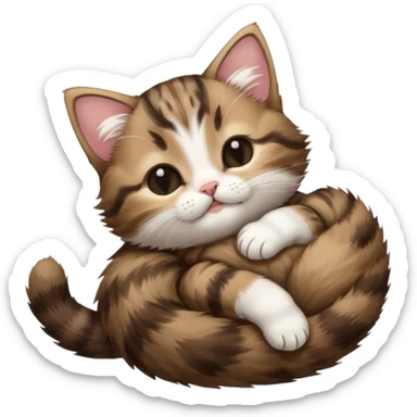 dark brown tabby and white kitten eyes closed whilst stretched out and  upside down sticker