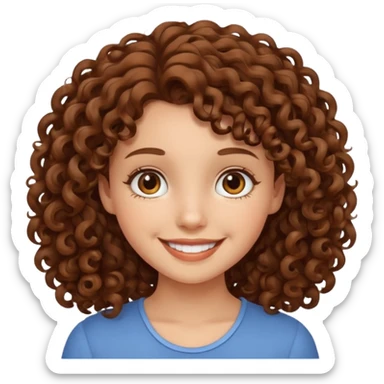 girl with brown curly hair, smiling sticker