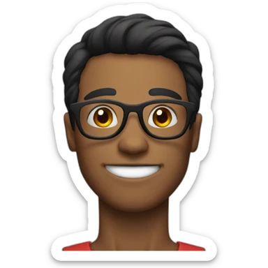 A red man, glasses, short black hair, muscle sticker